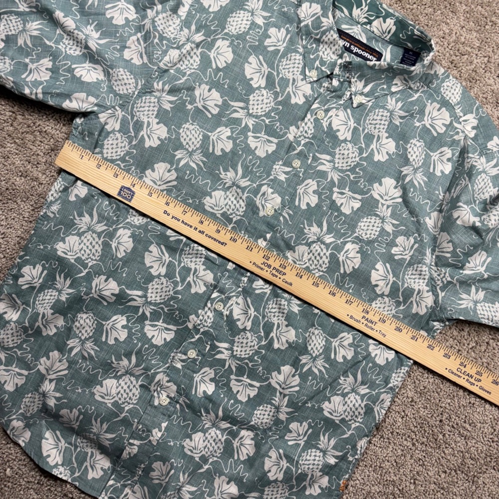 Reyn Spooner Mens XL Short Sleeve Button Down Shirt Teal Pineapple Cotton Linen - Picture 5 of 7